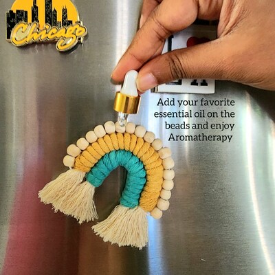 Macrame Rainbow Fridge Magnets with wooden beads for Essential Oil Aromatherapy Diffusion, Boho Kitchen Décor Accessory, Chic Gift for Women - image6